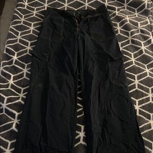 Blue Wide-Leg Cargo Pants